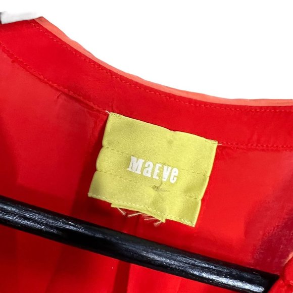 Maeve Red Orange Sleeveless Button Up Flowy V Neck Top Medium - Picture 4 of 8